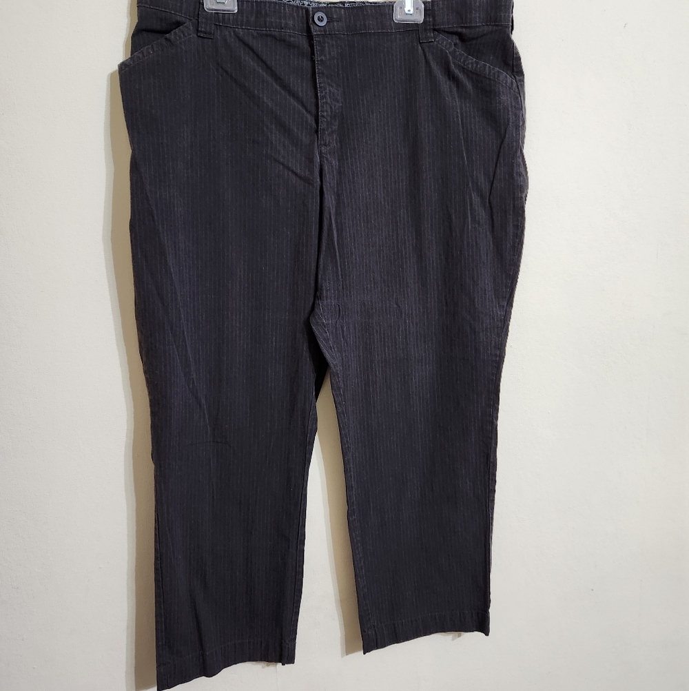 Lee Comfort Waist Trousers, Size 22, Black with faint white stripe.